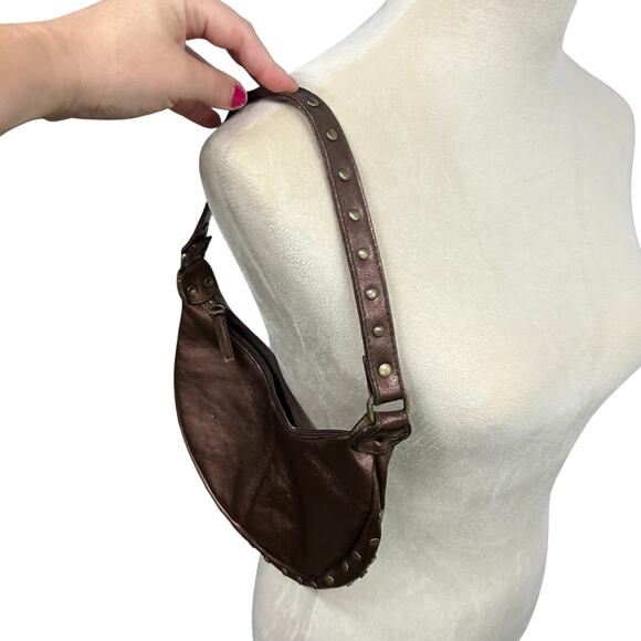 Limited Too Metallic Brown Faux-Leather Studded Shoulder Bag Y2K Indie Sleaze - Picture 2 of 7